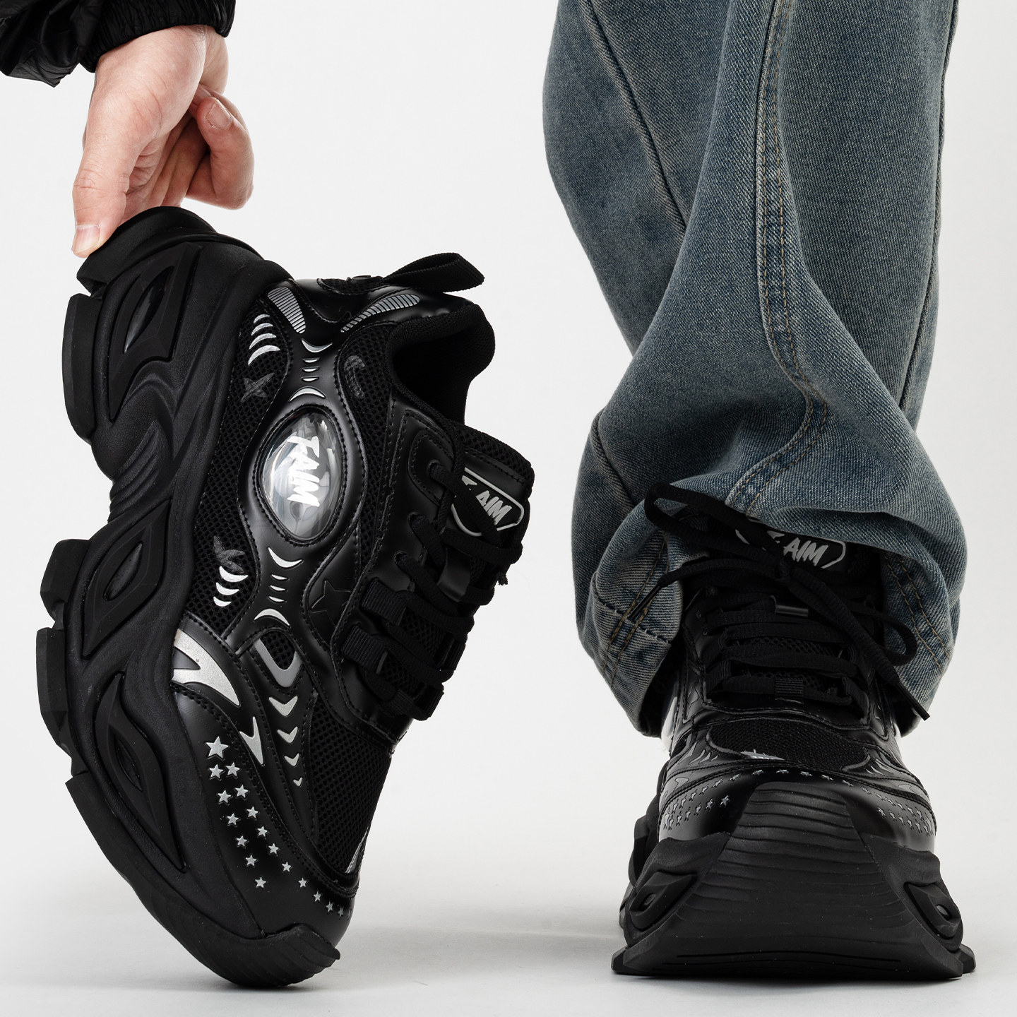 黑武士10cm隐形增高老爹鞋男女潮牌小众机甲轮胎鞋厚底休闲运动鞋