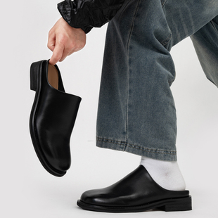 德比包头半拖鞋方头勃肯鞋男女外穿一脚蹬厚底休闲皮鞋复古穆勒鞋