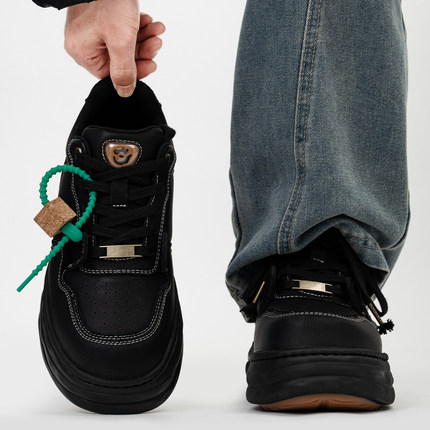 黑武士厚底板鞋男女小众隐形7cm增高溶解鞋情侣复古大头面包鞋潮