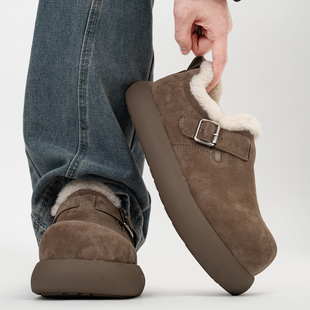 全包厚底搭扣小土豆勃肯鞋男冬季加绒保暖乐福棉鞋复古大头雪地靴