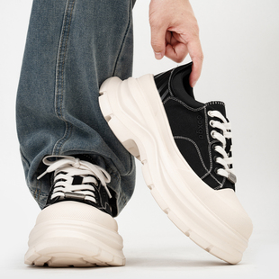 黑白隐形内增高帆布鞋男女情侣款松糕厚底增高老爹鞋休闲百搭板鞋