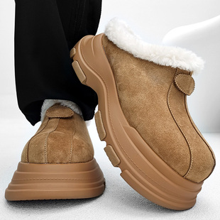 冬季加绒厚底勃肯雪地靴男丑萌面包保暖棉鞋女情侣一脚蹬大头拖鞋