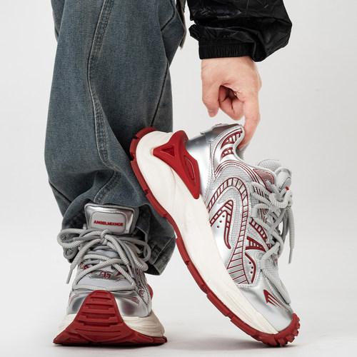 隐形增高9cm轨迹老爹鞋男潮红色复古高级感休闲机甲鞋厚底运动鞋