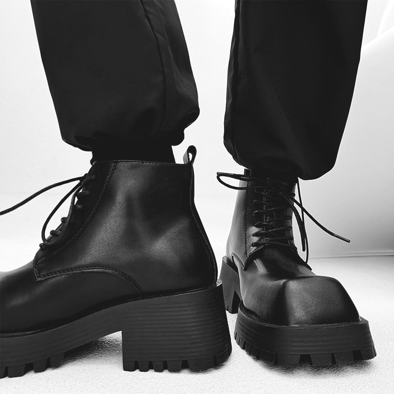 巴黎小众方头马丁靴中帮厚底增高