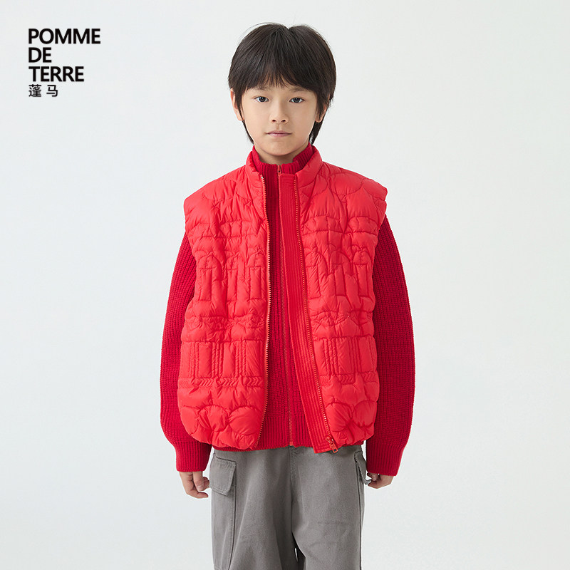 [毛怪新款]蓬马大童羽绒服马甲压花25春装男女儿童pomme de terre,童装/婴儿装/亲子装,羽绒服,淘宝优惠券,粉丝福利购,淘宝优惠卷