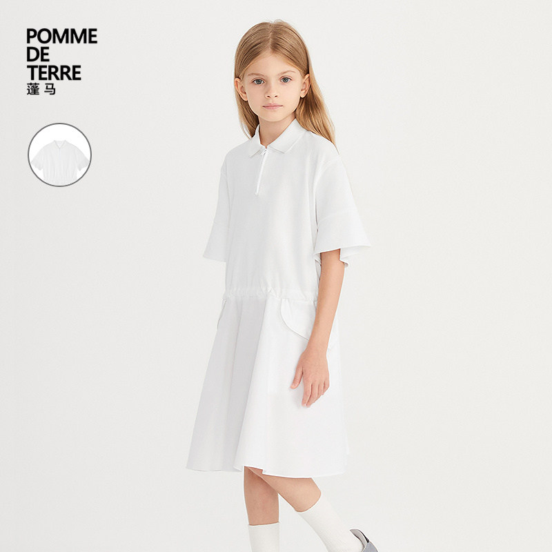 [新款]蓬马大童连衣裙短袖棉质polo领26夏装女儿童pomme de terre