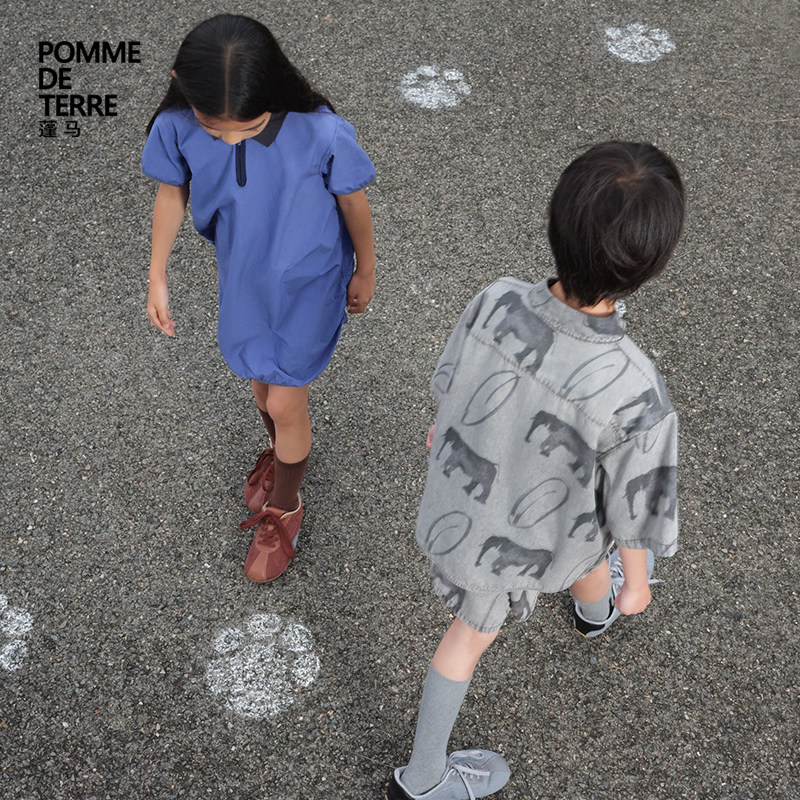 [新款]蓬马大童连衣裙短袖polo领棉质26夏装女儿童pomme de terre