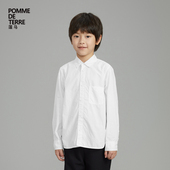 长袖 纯色棉质微皱平纹春装 男女儿童pomme 蓬马大童衬衫 terre