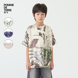 蓬马大童T恤短袖圆领印花棉质宽松春夏装男女儿童pomme de terre