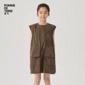 H版 棉质大口袋春秋装 女儿童pomme 蓬马大童连衣裙无袖 terre