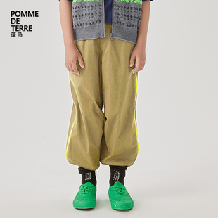 男女儿童pomme terre 子直筒侧条纹棉质轻薄秋装 蓬马大童长裤