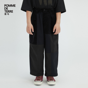 男女儿童pomme terre 子直筒面料拼色棉质春秋装 蓬马大童长裤