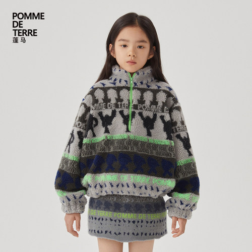 立领宽松长袖仿皮草pomme蓬马