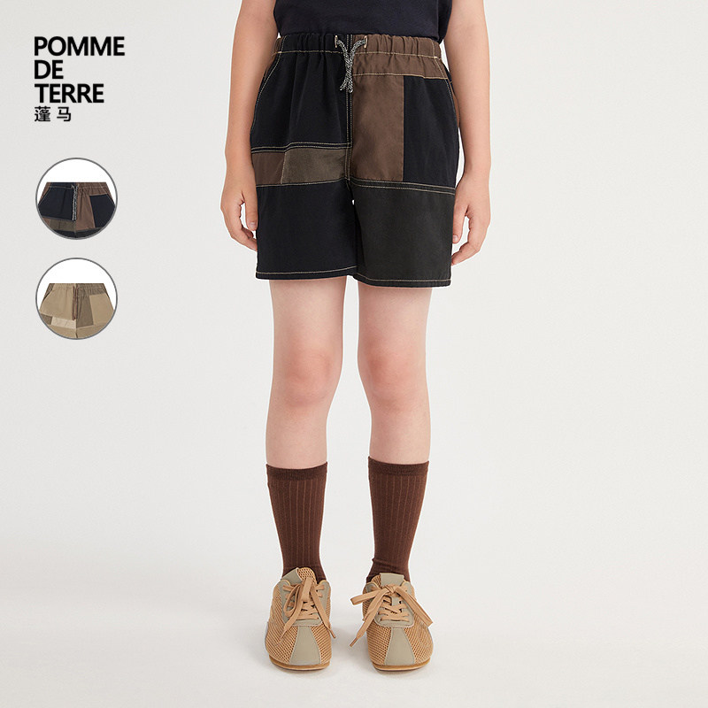 [新款]蓬马大童短裤子拼接棉弹力纱卡26夏男女儿童pomme de terre