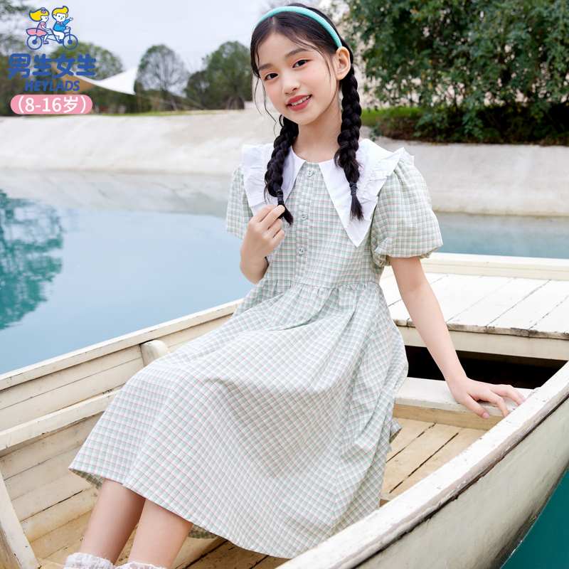 23518夏季洋气女大童短袖格子连衣裙NDLCJ23518A
