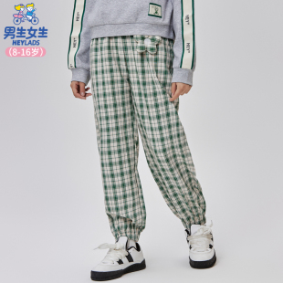 裤 中大童女童休闲格子长裤 子2024春装 儿童运动裤 新款 男生女生童装