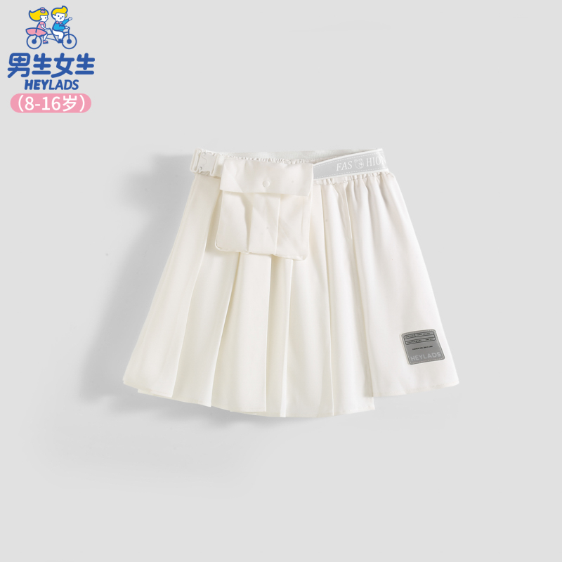 12521女大童时尚洋气纯色百搭女生不规则拼接梭织半裙NDBCJ12521N