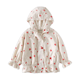 男生女生童装女童外套春秋款2024新款草莓满印中小童上衣儿童风衣