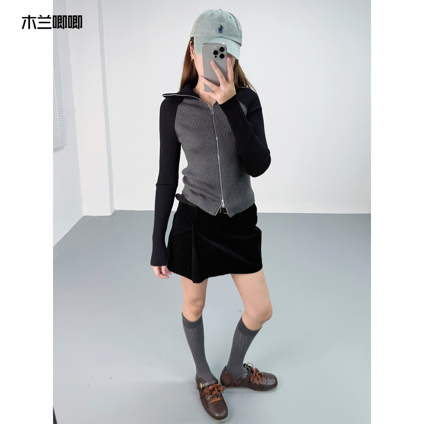 木兰唧唧新超细羊毛条纹针织开衫双开拉链显瘦内搭毛衣外套女上衣