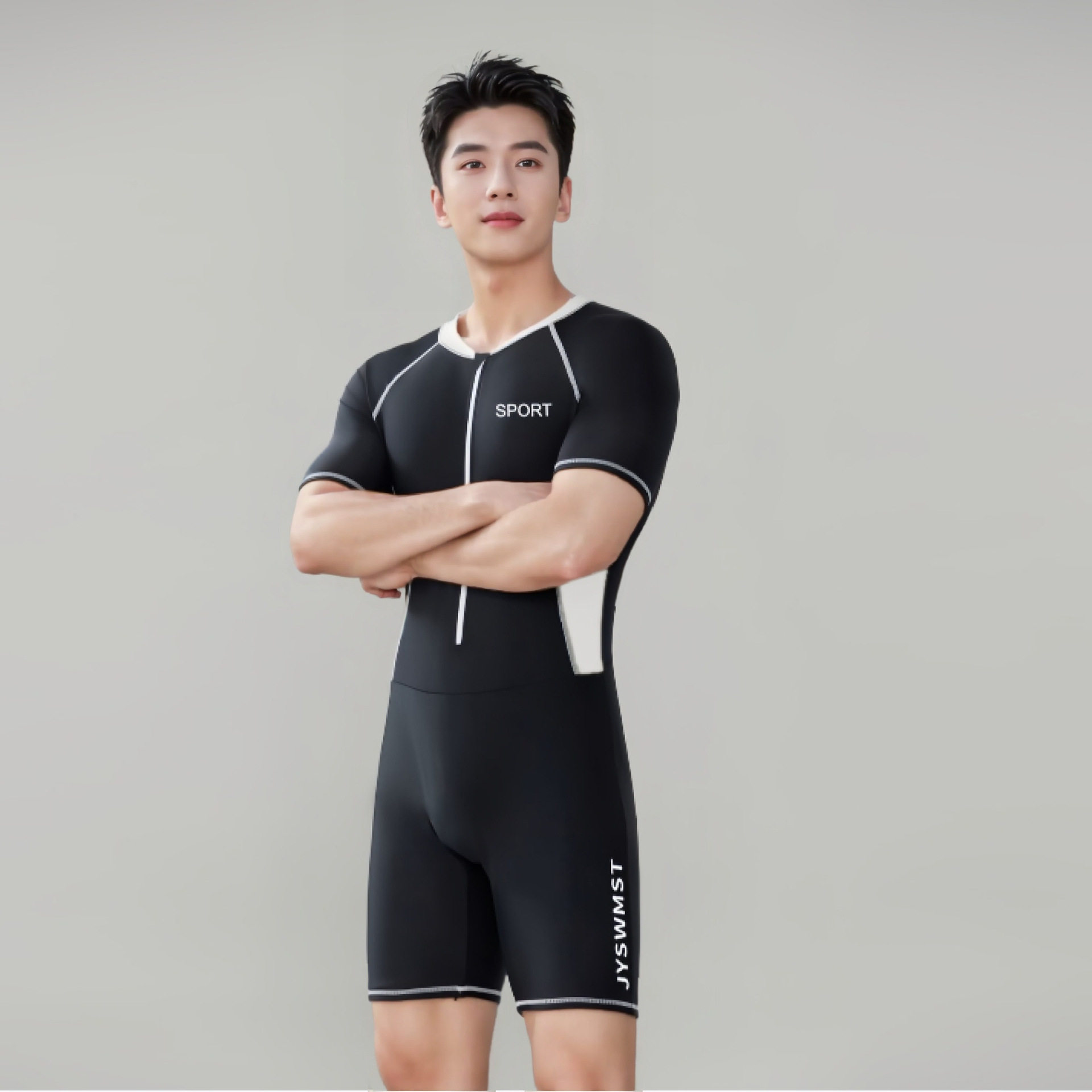 男士连体防晒泳衣2025新款速干潜水服水母衣短袖大码青少年冲浪服