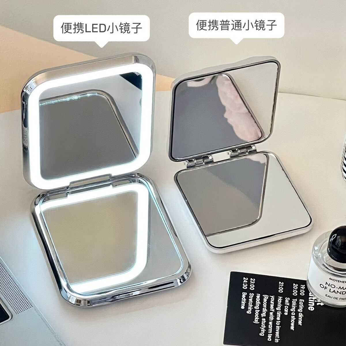 化妆镜带灯led随身镜外出