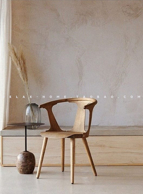 北欧实木设计师咖啡厅轻奢奶茶店家用书桌电脑休闲扶手靠背餐椅子