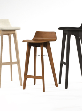 现代时尚酒店工业复古风咖啡厅北欧家具PU皮革实木吧台椅凳子