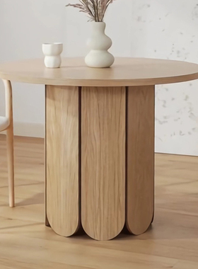 北欧日式圆桌现代简约实木饰面圆形餐桌家用小户型吃饭餐桌椅组合