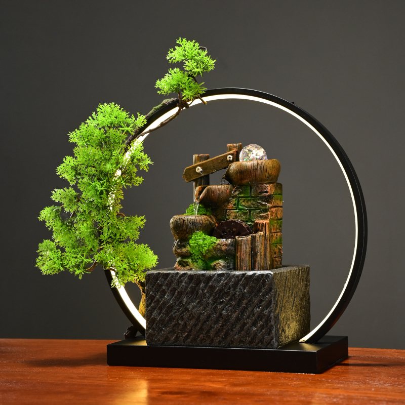 创意中式循环石头流水喷泉招财石槽假山观赏水槽家居摆件开业礼品