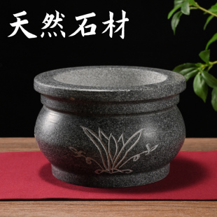 石头香炉石雕摆件用品寺庙祠堂户外上香烧香圆形石头香炉子