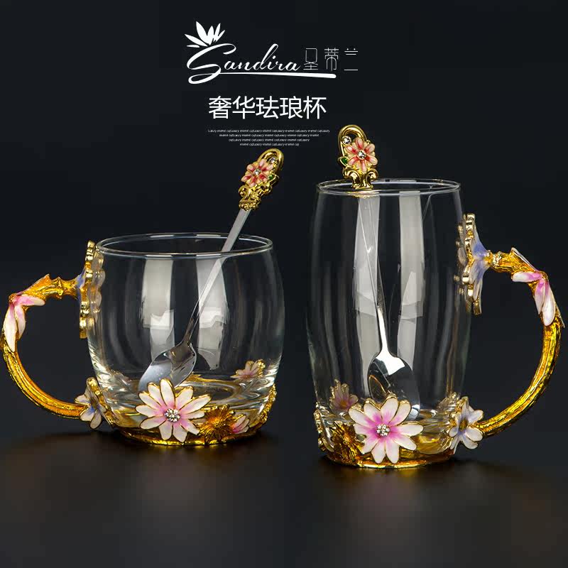 New products Pink Chrysanthemum Enamel Water cup glass Confidante Girlfriend gift marry giftin the Tableware , Cup/Cups/Kettle , Glass  category - from Buy2taobao.com to provide professional Taobao agent buy service