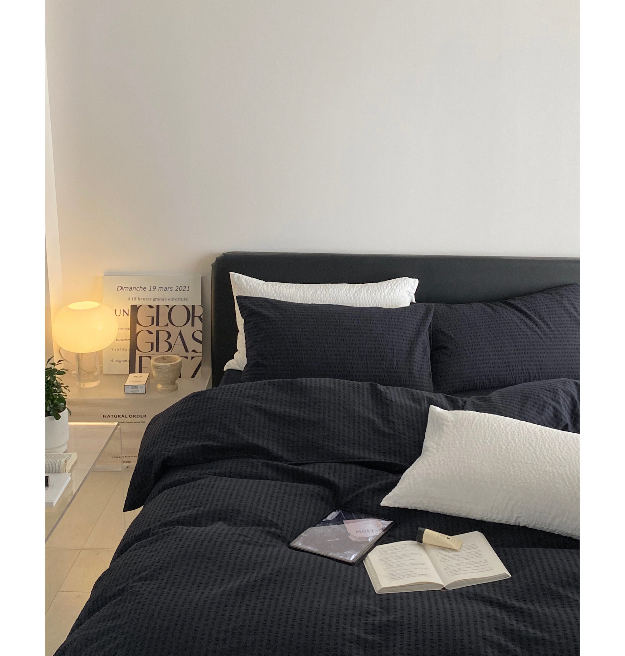 鲜花骑士杰德理～舒爽透气纯棉四件套黑色藏蓝春夏复古床笠款床品