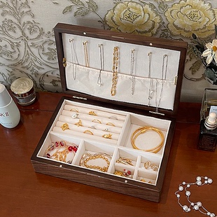 胡桃实木首饰收纳盒木制带锁高档精致珠宝戒指耳饰金饰手饰收纳盒