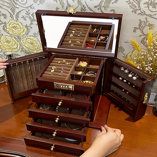 密码锁首饰盒多层欧式实木质饰品盒公主耳钉耳环项链收纳盒珠宝盒