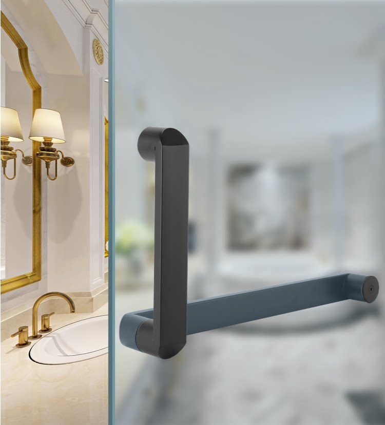 加厚黑色浴室玻璃推拉门拉手哑黑烤漆l型淋浴房门把手不锈钢扶手