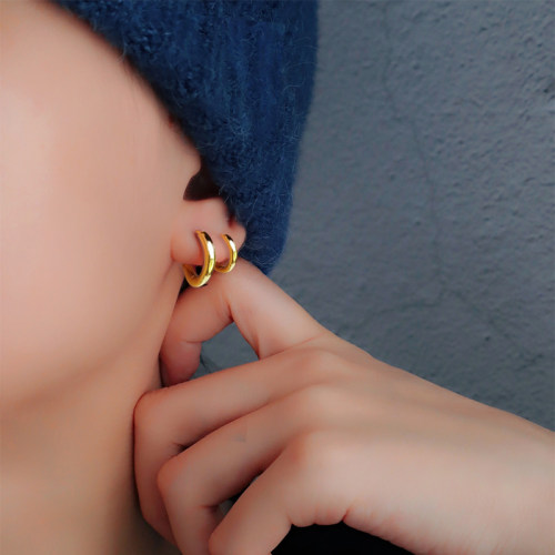 99纯银耳环男2025年素圈黄金色女