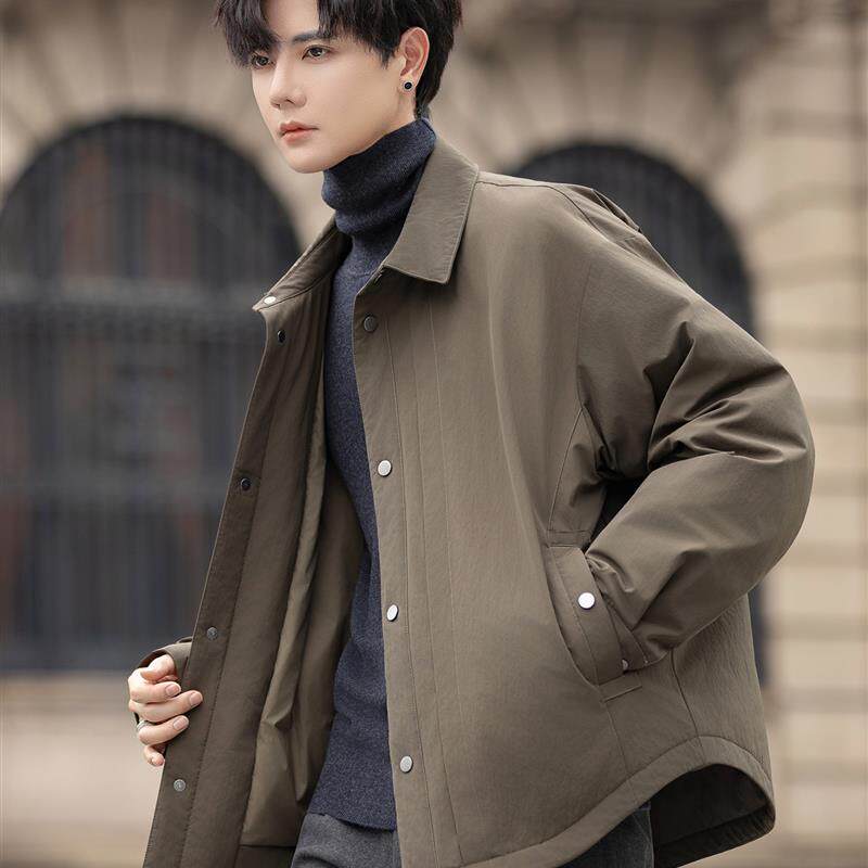 衬衫式轻薄男士羽绒服夹克2025年冬季新款保暖男装白鸭绒短款外套