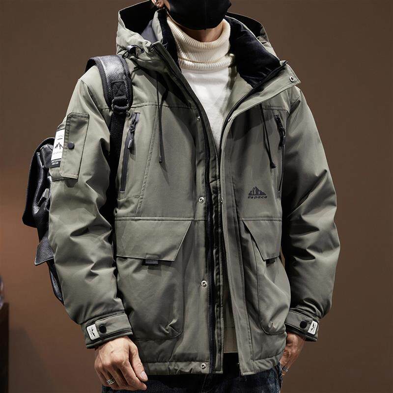 90%鸭绒连帽工装羽绒服男冬季宽松保暖加厚羽绒冲锋衣外套潮男款