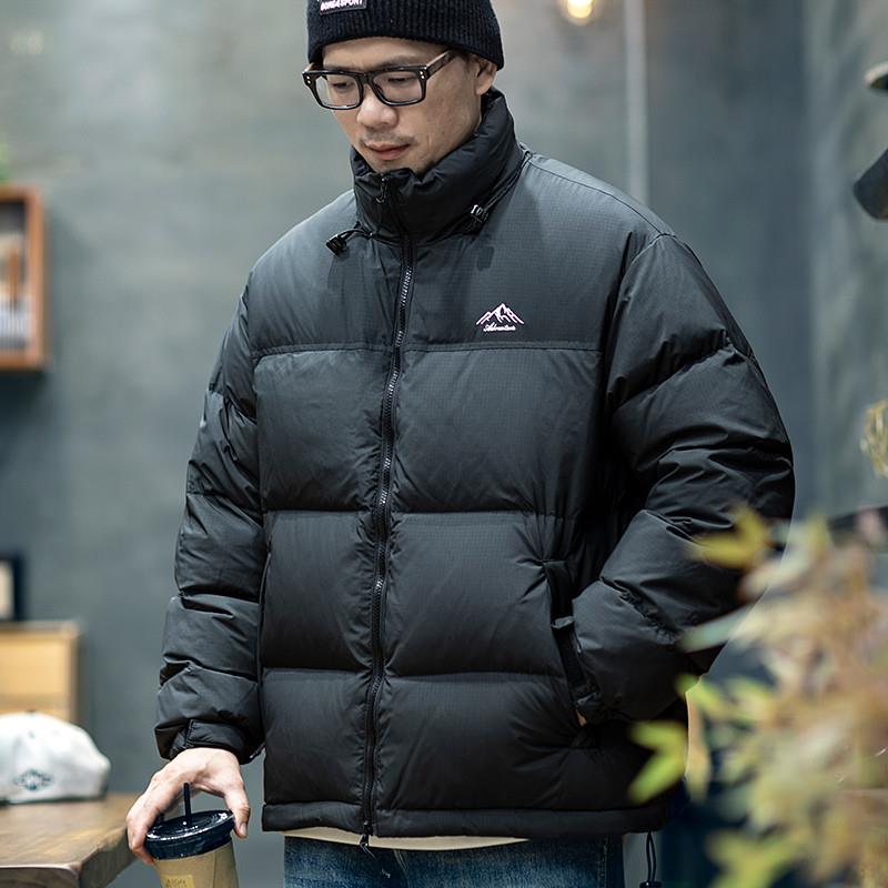 白鸭绒立领羽绒服男冬季撞色短款面包服男士加厚保暖羽绒外套男款