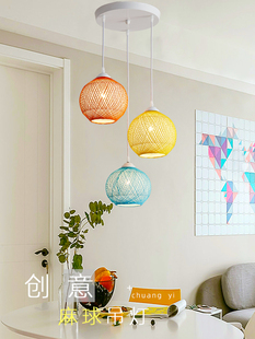麻球吊灯创意个性鸟巢圆形餐厅吊灯藤编吧台幼儿园服装店装饰灯具