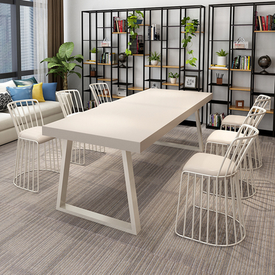 奶油风书桌实木餐桌椅组合实木会议办公桌长桌设计师工作台洽谈桌