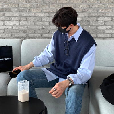 特价清仓毛衣针织马甲男秋冬季加厚V领无袖坎肩衬衫叠穿内搭背心