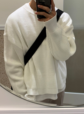 特价清仓秋冬男士圆领大尺寸毛衣白色宽松慵懒风高街厚保暖针织衫