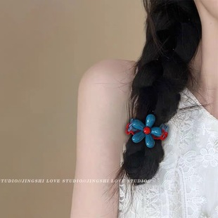 韩系甜美花朵小肠发圈女高级感扎头发绳高弹力耐用皮筋头绳不伤发