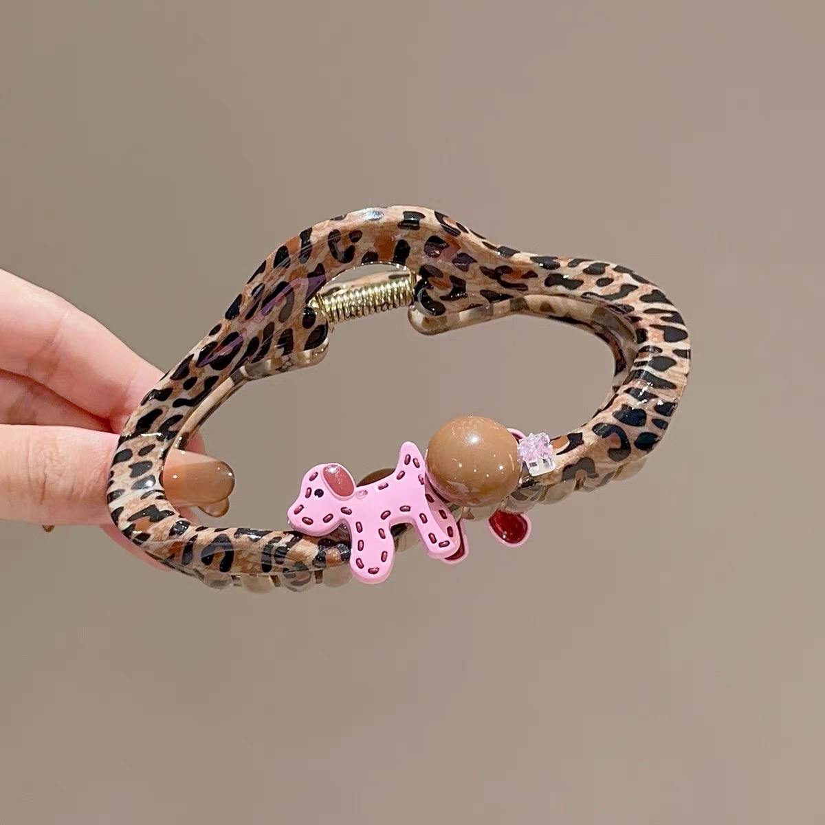 韩国甜酷豹纹小众云朵小狗球球水钻发抓洋气时尚抓夹高马尾盘发饰