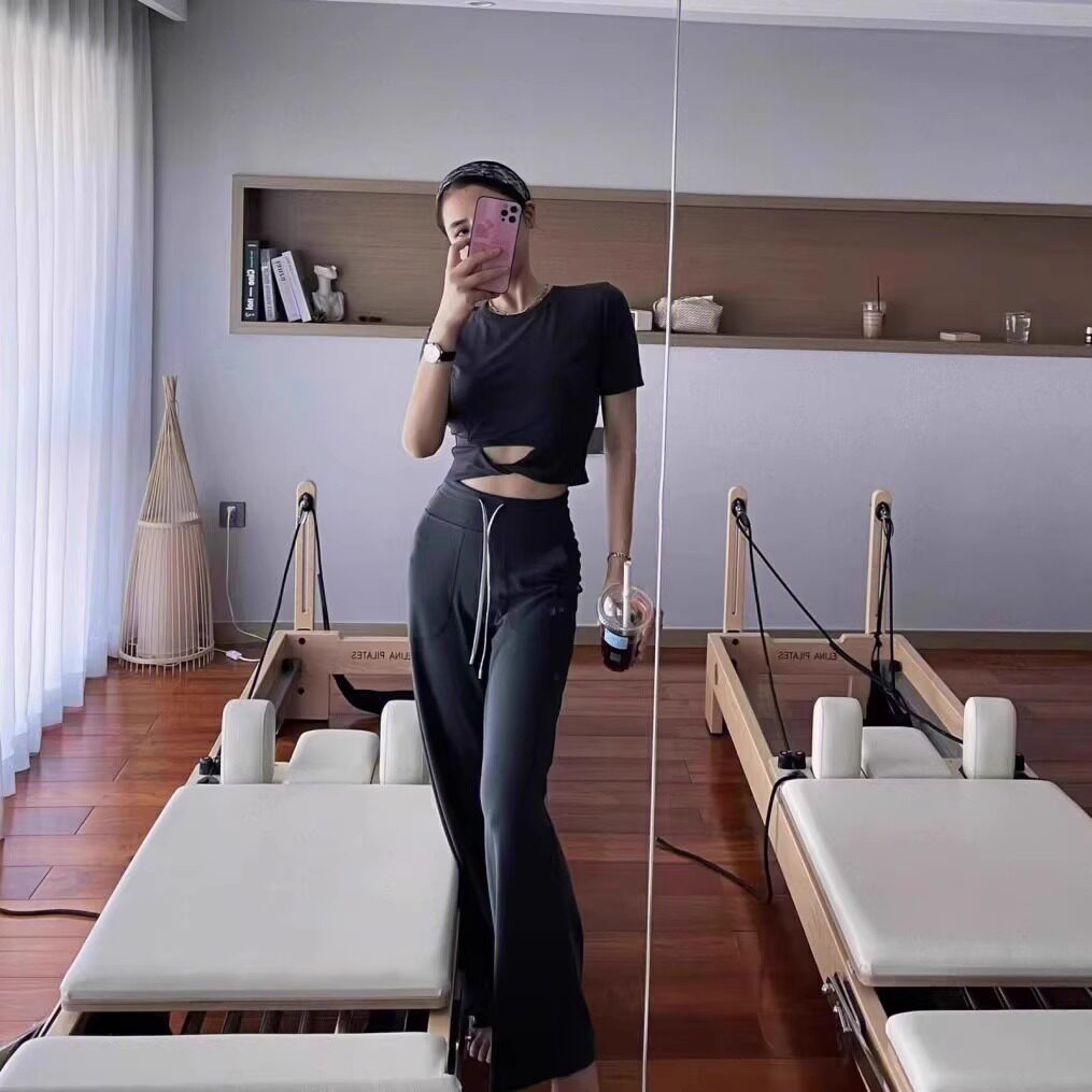 休闲提臀高腰健身长裤阔腿裤
