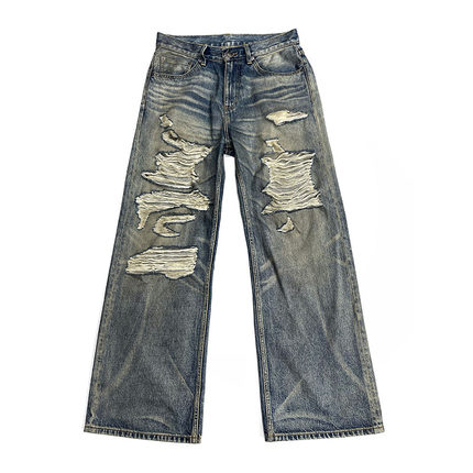 【张艺兴同款】TBR 牛王系列03刀割泥染破坏宽松直筒版型牛仔裤