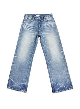 TBR牛王系列07雪花蓝线赤耳水洗做旧A字直筒版型牛仔裤子