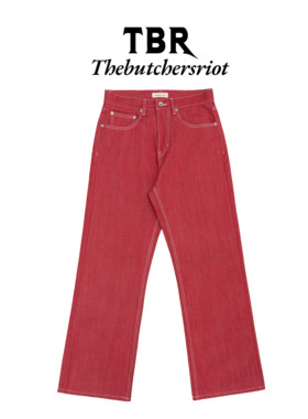TBR 定番赤焰红色原牛定织宽松直筒版型牛仔裤