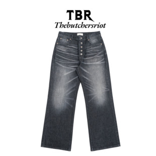 TBR 人体工程康龙牛王002黑色水洗宽松直筒牛仔裤子